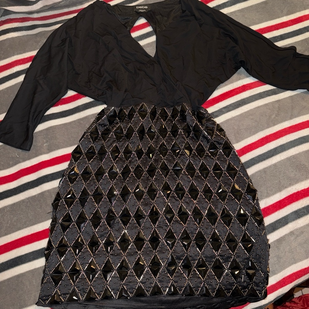 Vintage Bebe Beaded Bodycon Mini Dress